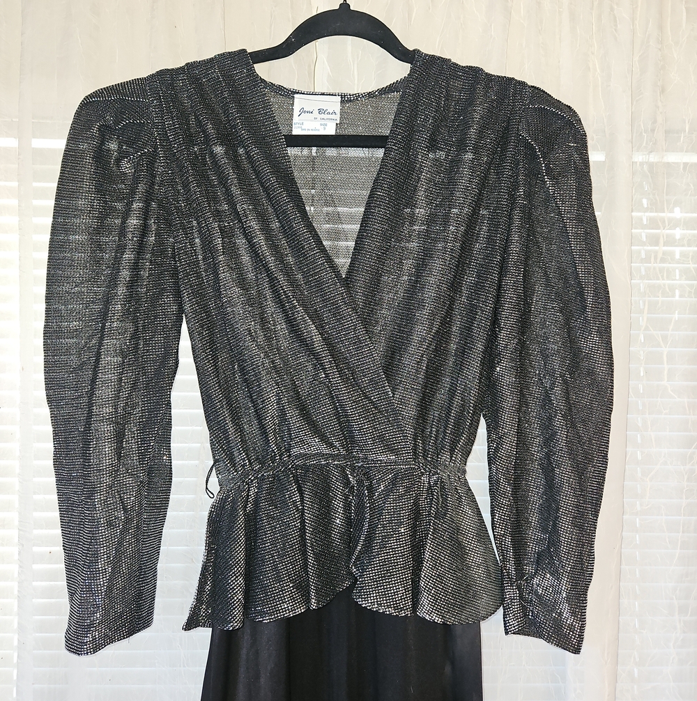 Joni Blair Black Metallic Wrap Midi Dress